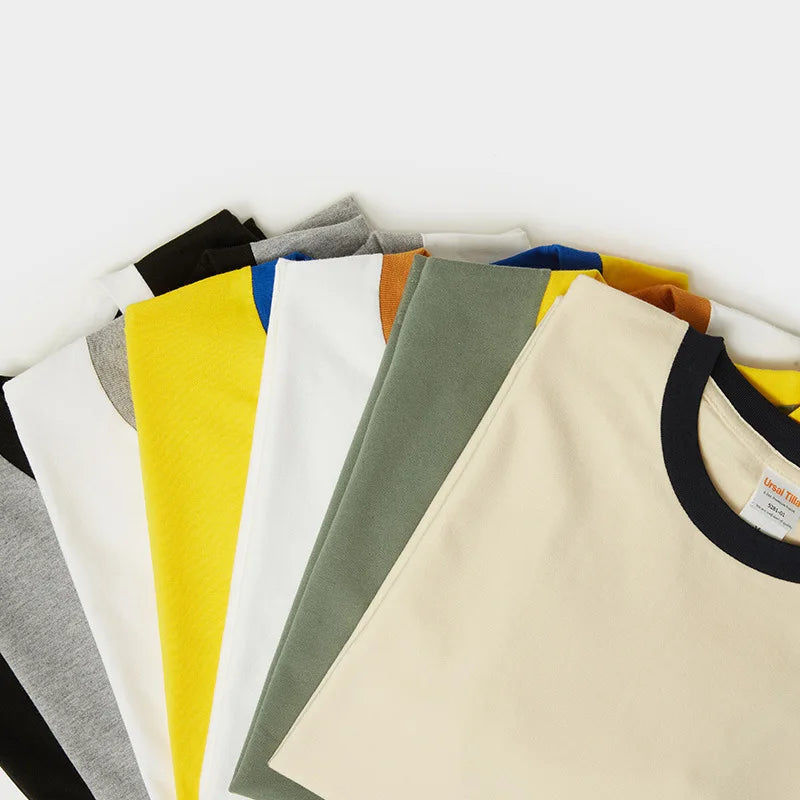 230G Heavy Cotton Contrasting Men T-shirt Short-sleeved Splicing Men's T shirt Youth Bottoming Tops Tees Shirt