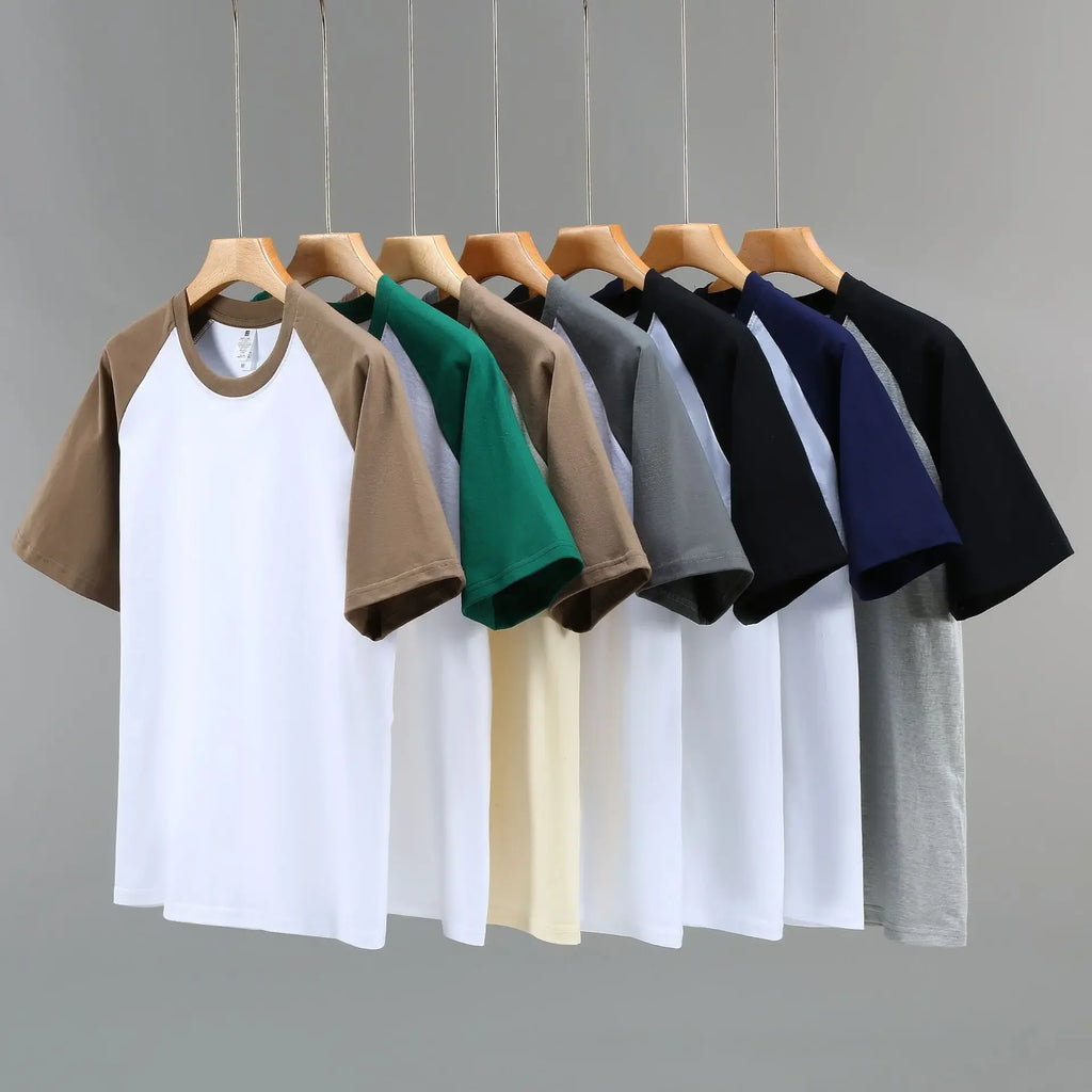 New 220g Men's T-shirts Heavy-Duty Pure Cotton Shoulder-Plugged Short-Sleeved Men T Shirt Color Bottoming Man Tee Shirt
