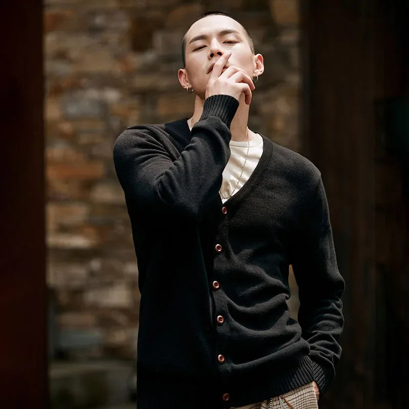 2026 New Men's T Shirt Fashion Youth V-Neck Sweater Knitting T-shirt for Male Casual Tops Cardigan Sweater Tshirt