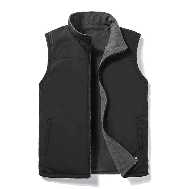 2026 New Men's Vest Fleece Jacket Trend Middle Aged  Elderly Plus Velvet Warm Vest Dad Cotton Waistcoat Vest