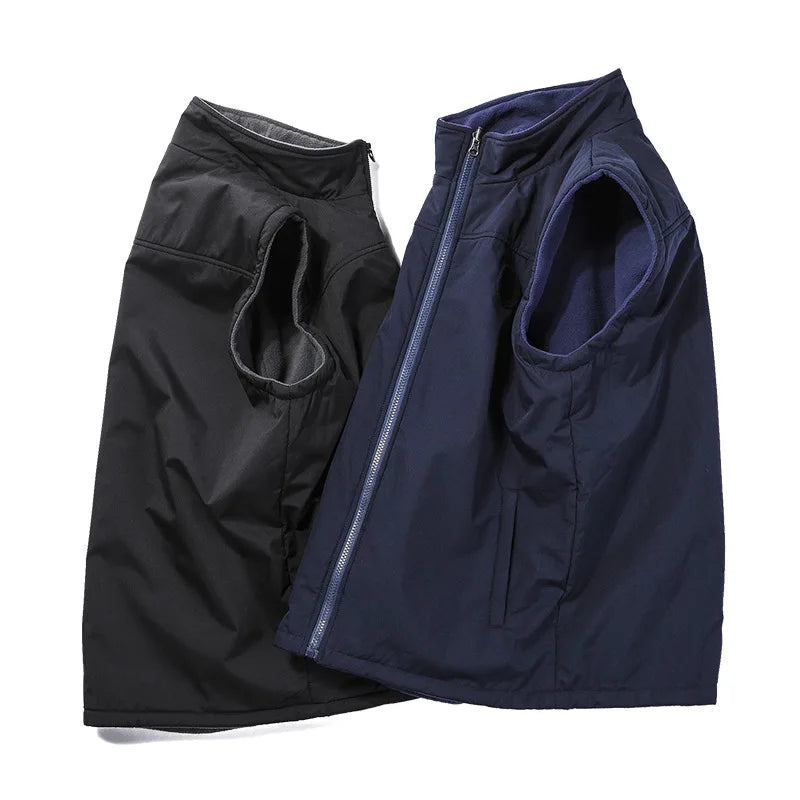 2026 New Men's Vest Fleece Jacket Trend Middle Aged  Elderly Plus Velvet Warm Vest Dad Cotton Waistcoat Vest