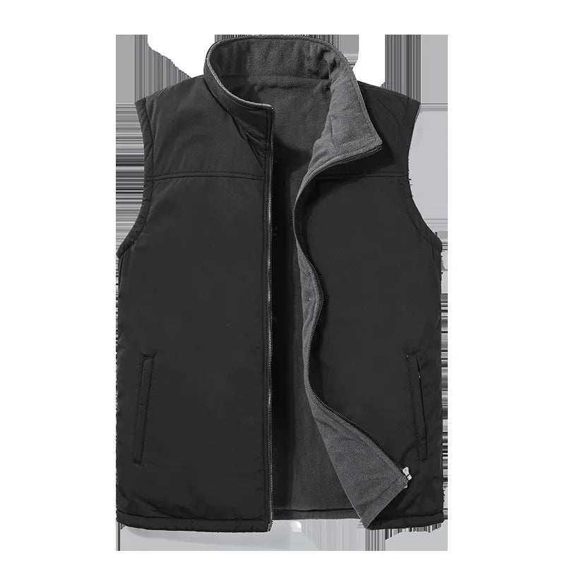 2026 New Men's Vest Fleece Jacket Trend Middle Aged  Elderly Plus Velvet Warm Vest Dad Cotton Waistcoat Vest