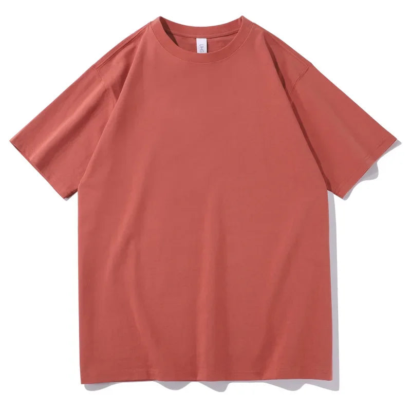 2026 New Short Sleeve 230g Cotton Round Neck Solid Color Loose Half Sleeve Bottoming Shirt For Men Tops Men's t Shirt