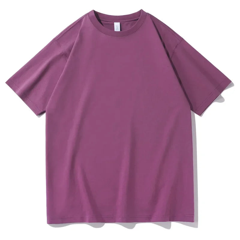 2026 New Short Sleeve 230g Cotton Round Neck Solid Color Loose Half Sleeve Bottoming Shirt For Men Tops Men's t Shirt