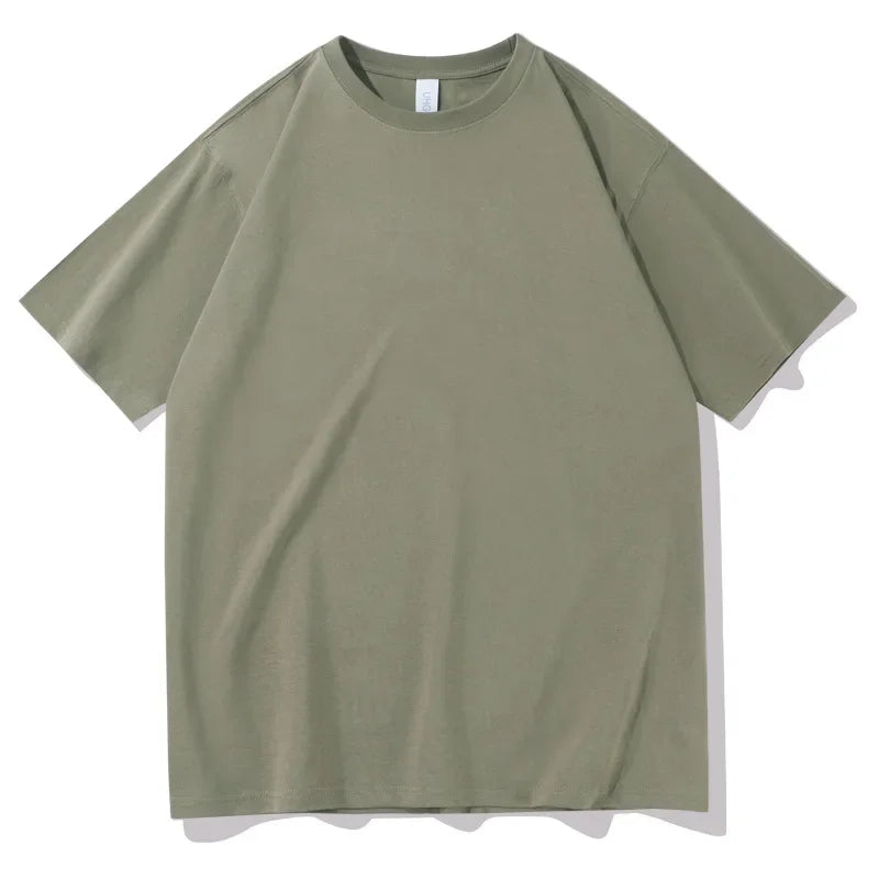 2026 New Short Sleeve 230g Cotton Round Neck Solid Color Loose Half Sleeve Bottoming Shirt For Men Tops Men's t Shirt