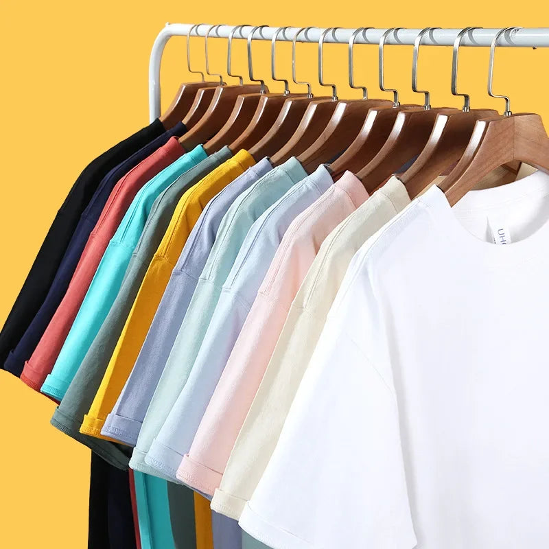 2026 New Short Sleeve 230g Cotton Round Neck Solid Color Loose Half Sleeve Bottoming Shirt For Men Tops Men's t Shirt