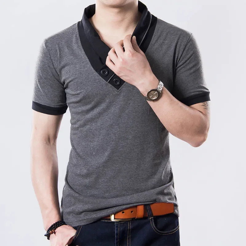 2026 New Summer Casual Men's T Shirt Short-sleeved T-shirt for Male V Collar Big Code Splice Tops T-shirt