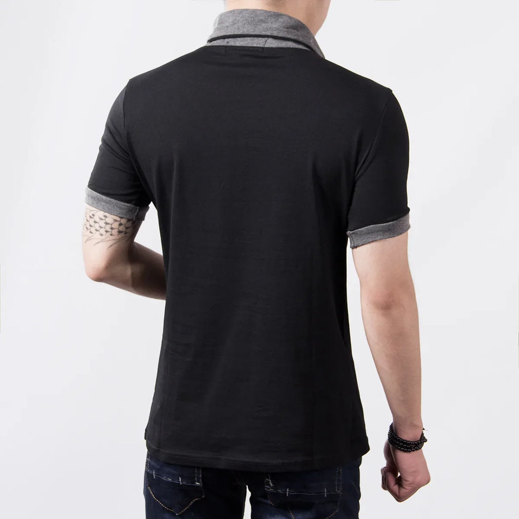 2026 New Summer Casual Men's T Shirt Short-sleeved T-shirt for Male V Collar Big Code Splice Tops T-shirt