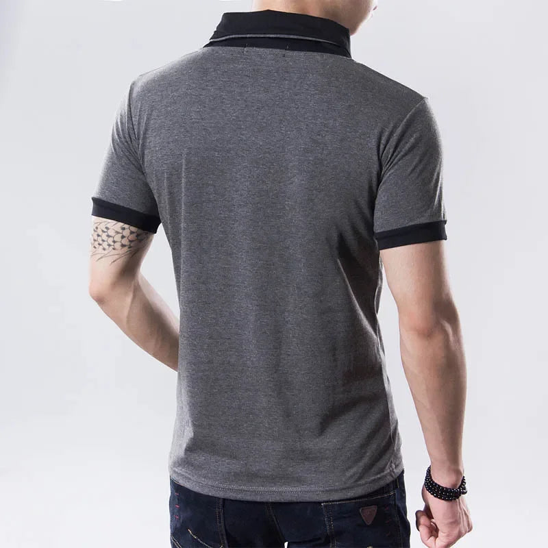 2026 New Summer Casual Men's T Shirt Short-sleeved T-shirt for Male V Collar Big Code Splice Tops T-shirt