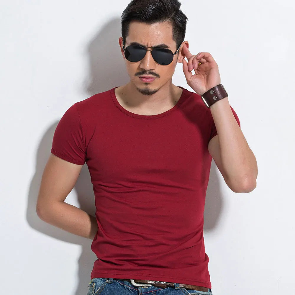 Men's T Shirt Short Sleeve Men T-Shirt O-Neck Slim Solid Color Half Sleeved Man Tops Tee Shirt For Male 2026 MRMT