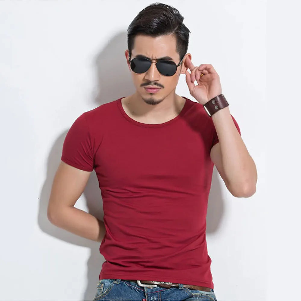 Men's T Shirt Short Sleeve Men T-Shirt O-Neck Slim Solid Color Half Sleeved Man Tops Tee Shirt For Male 2026 MRMT