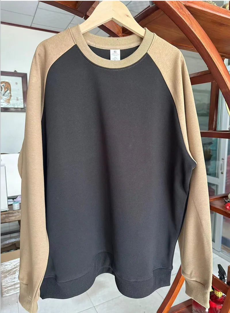 2026 New Shoulder Sleeves Contrasting Color Splicing Long-sleeved Men's Round Neck Sweatshirts Loose Jumper Men Pullover