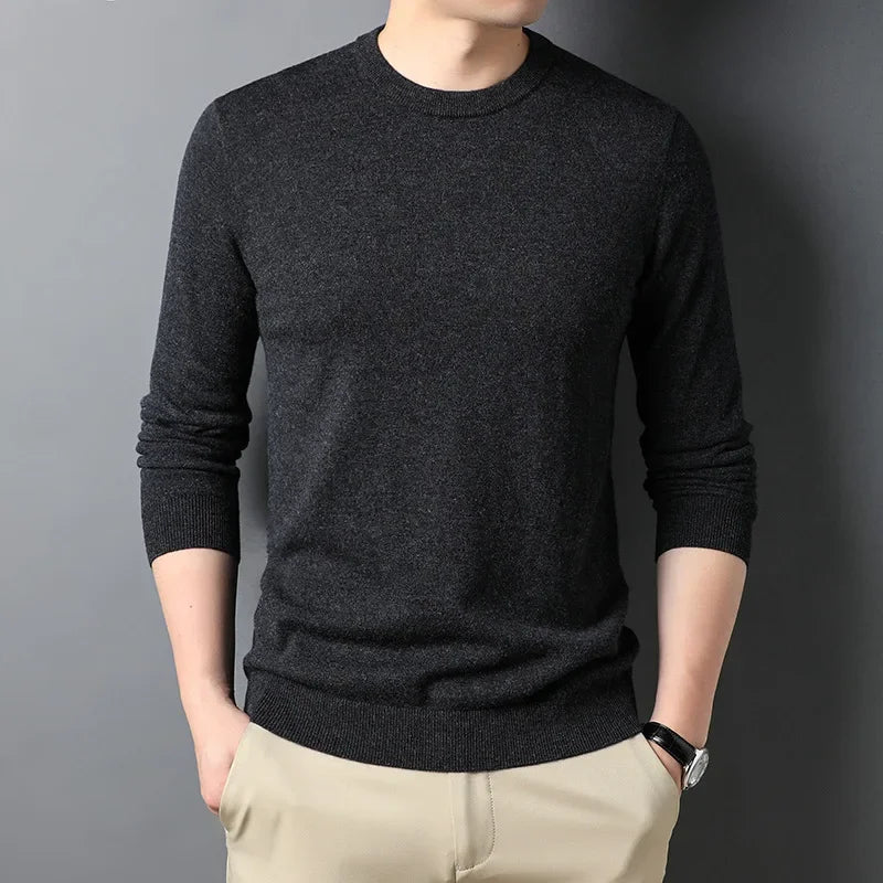 2026 New Thin Men's Woolen Sweater Round Neck Men Base Sweaters Solid Color Man Sweater For Male Tops