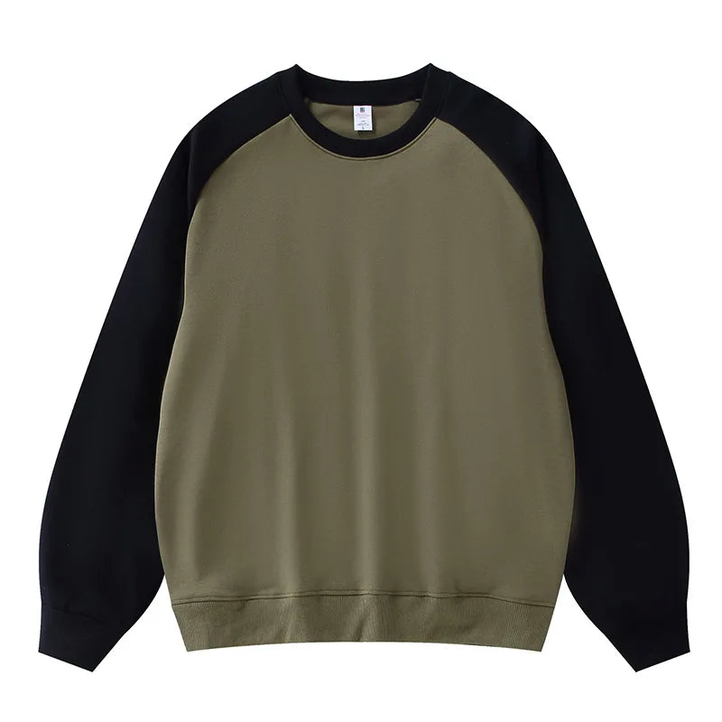 2026 New Shoulder Sleeves Contrasting Color Splicing Long-sleeved Men's Round Neck Sweatshirts Loose Jumper Men Pullover