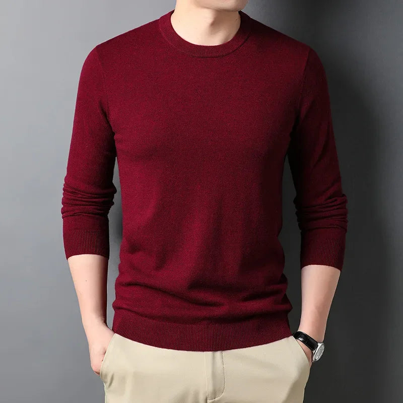 2026 New Thin Men's Woolen Sweater Round Neck Men Base Sweaters Solid Color Man Sweater For Male Tops