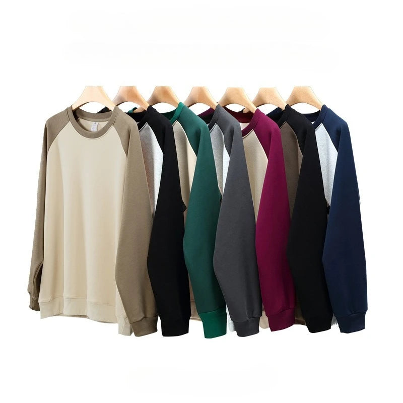 2026 New Shoulder Sleeves Contrasting Color Splicing Long-sleeved Men's Round Neck Sweatshirts Loose Jumper Men Pullover