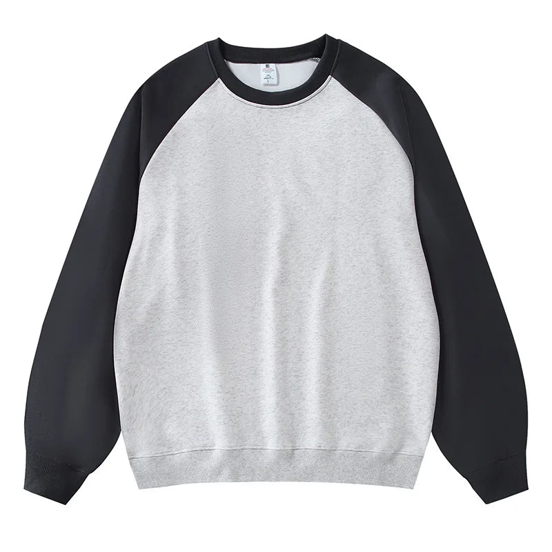 2026 New Shoulder Sleeves Contrasting Color Splicing Long-sleeved Men's Round Neck Sweatshirts Loose Jumper Men Pullover
