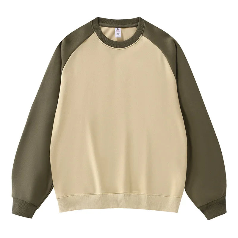 2026 New Shoulder Sleeves Contrasting Color Splicing Long-sleeved Men's Round Neck Sweatshirts Loose Jumper Men Pullover
