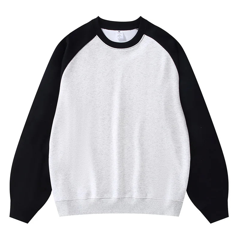 2026 New Shoulder Sleeves Contrasting Color Splicing Long-sleeved Men's Round Neck Sweatshirts Loose Jumper Men Pullover